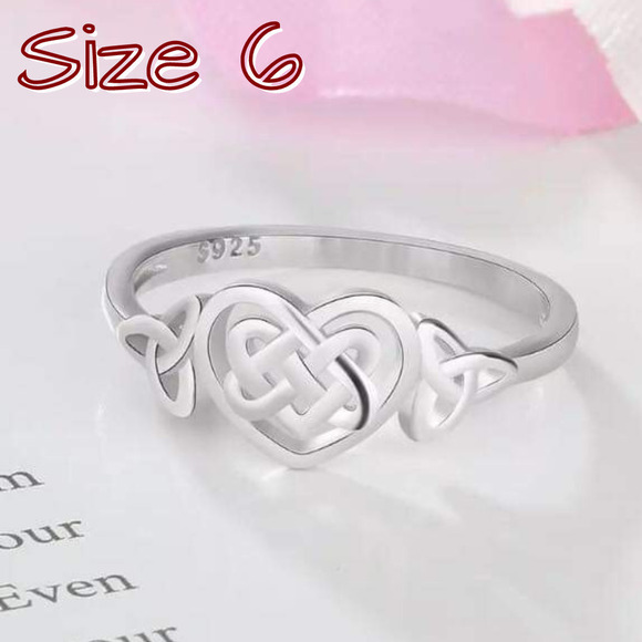 Size 6 Silver Plated Celtic Heart Knot - Picture 1 of 8